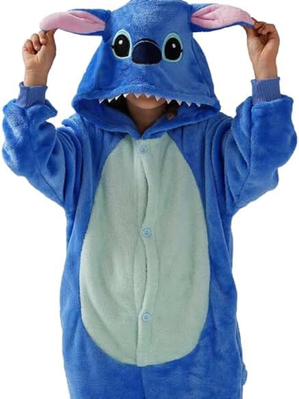 Stitch Hooded Kids One-Piece Footie with Light Blue Belly